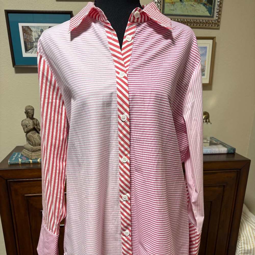 CK Bradley Tenley Stripe Button-Down Shirt in Pink & Red – NWT (XL)